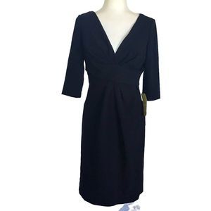 DONNA RICCO Dress 3/4 Sleeve Deep V Ruched Front Zip Up In Back Lined Size 6 NWT